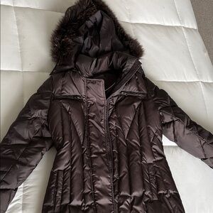 Marc New York Dark Brown Puffer Coat with Faux Fur Hood